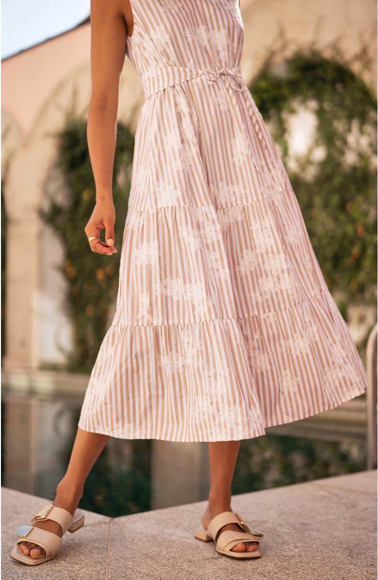 Yumi Stripe With Flower Cotton Dress, Alternate, color, Brown