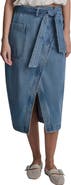 DKNY Jeans High Waist Wrap Denim Midi Skirt