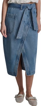 DKNY Jeans High Waist Wrap Denim Midi Skirt