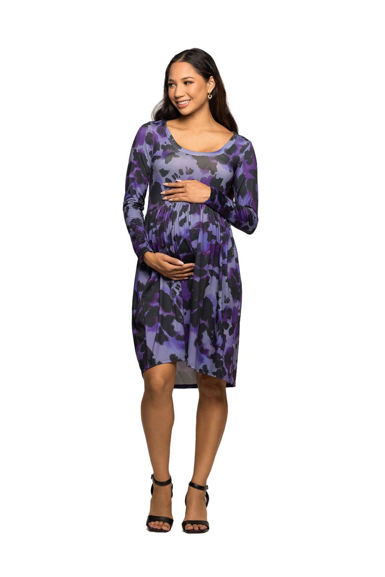 Long Sleeve Empire Waist Dress in Print, Main, color, Purple Multi