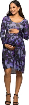 24seven Comfort Apparel Long Sleeve Empire Waist Dress in Print
