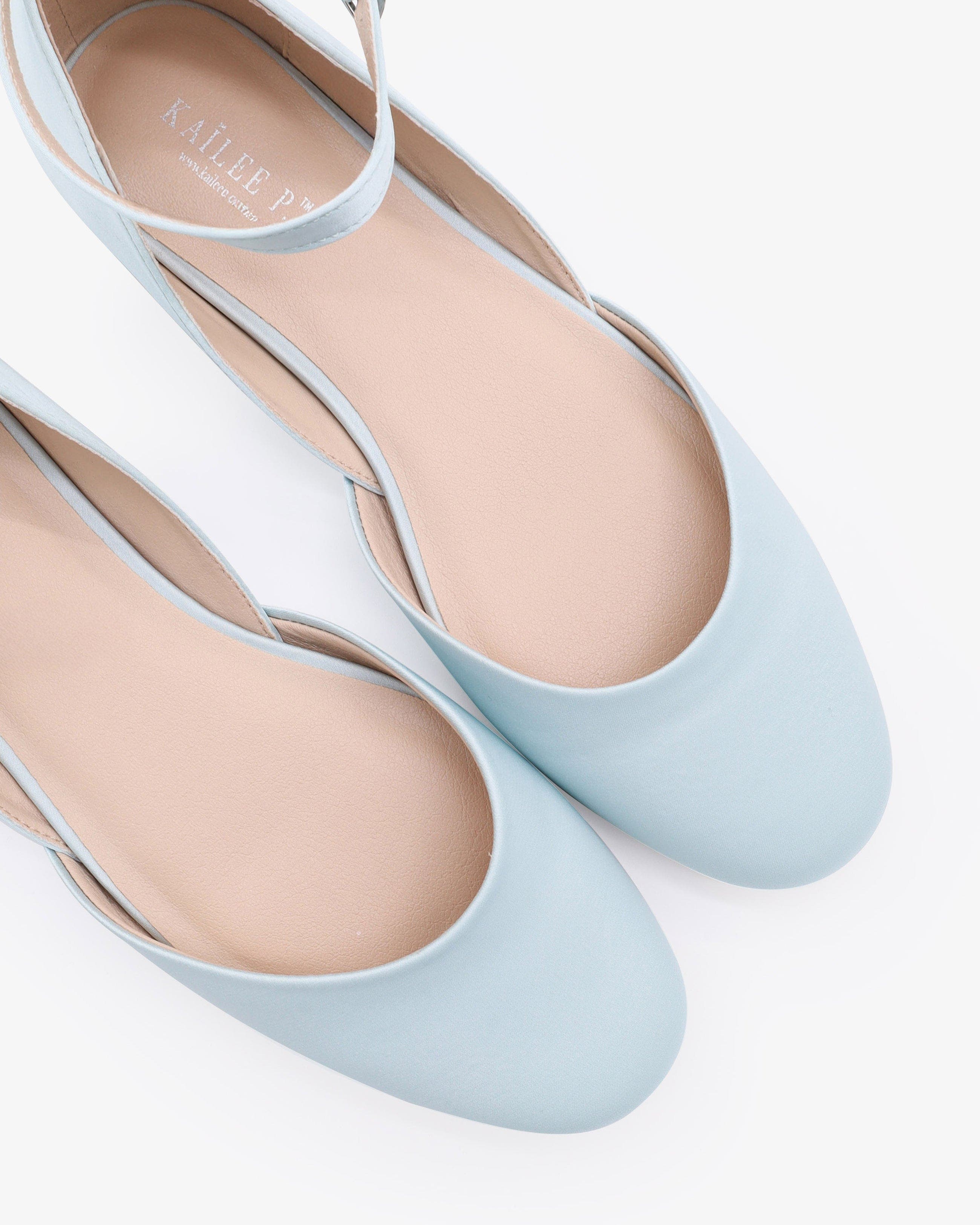 Gloria Satin Round Toe Wedding Flat with Ankle Strap, Alternate, color, Light Blue