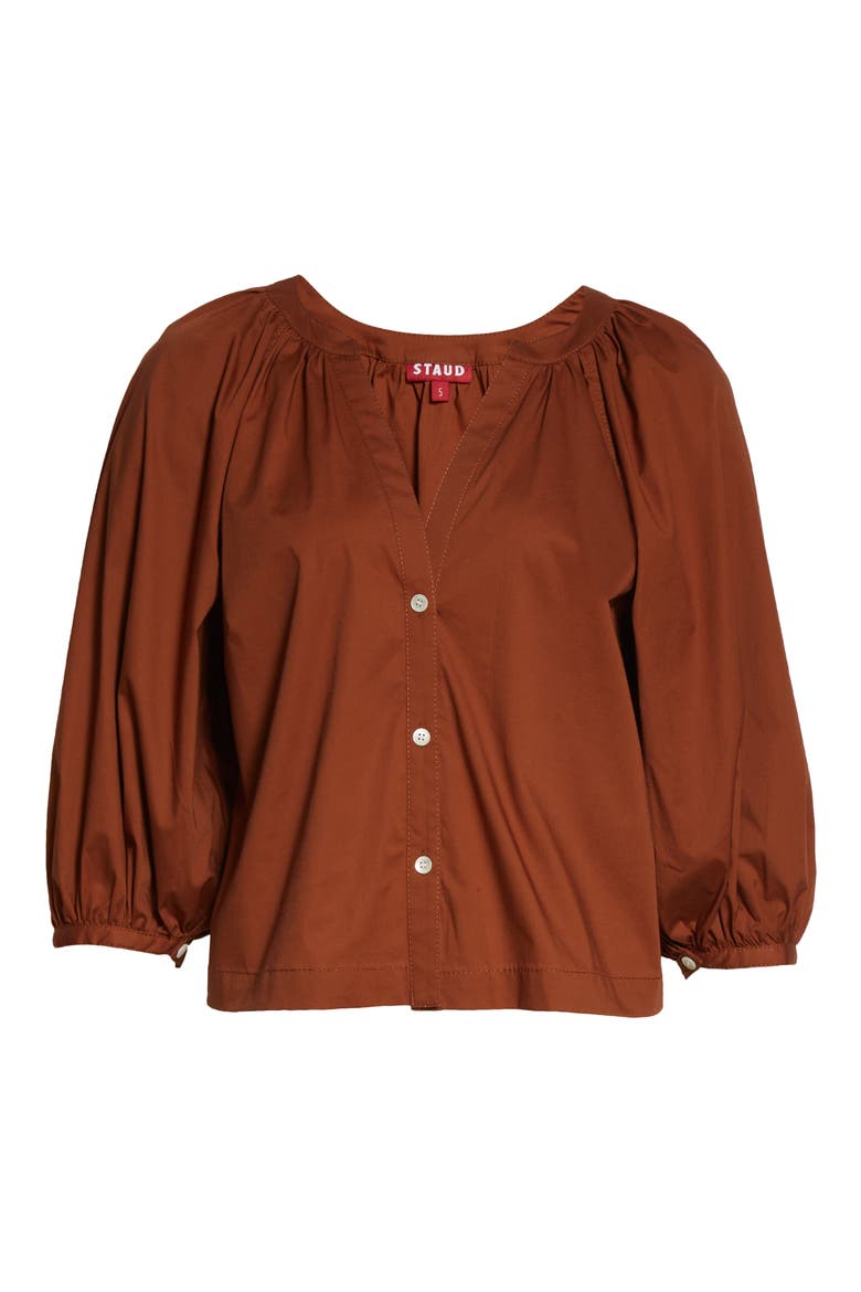 New Dill Stretch Cotton Button-Up Blouse, Alternate, color, TAN