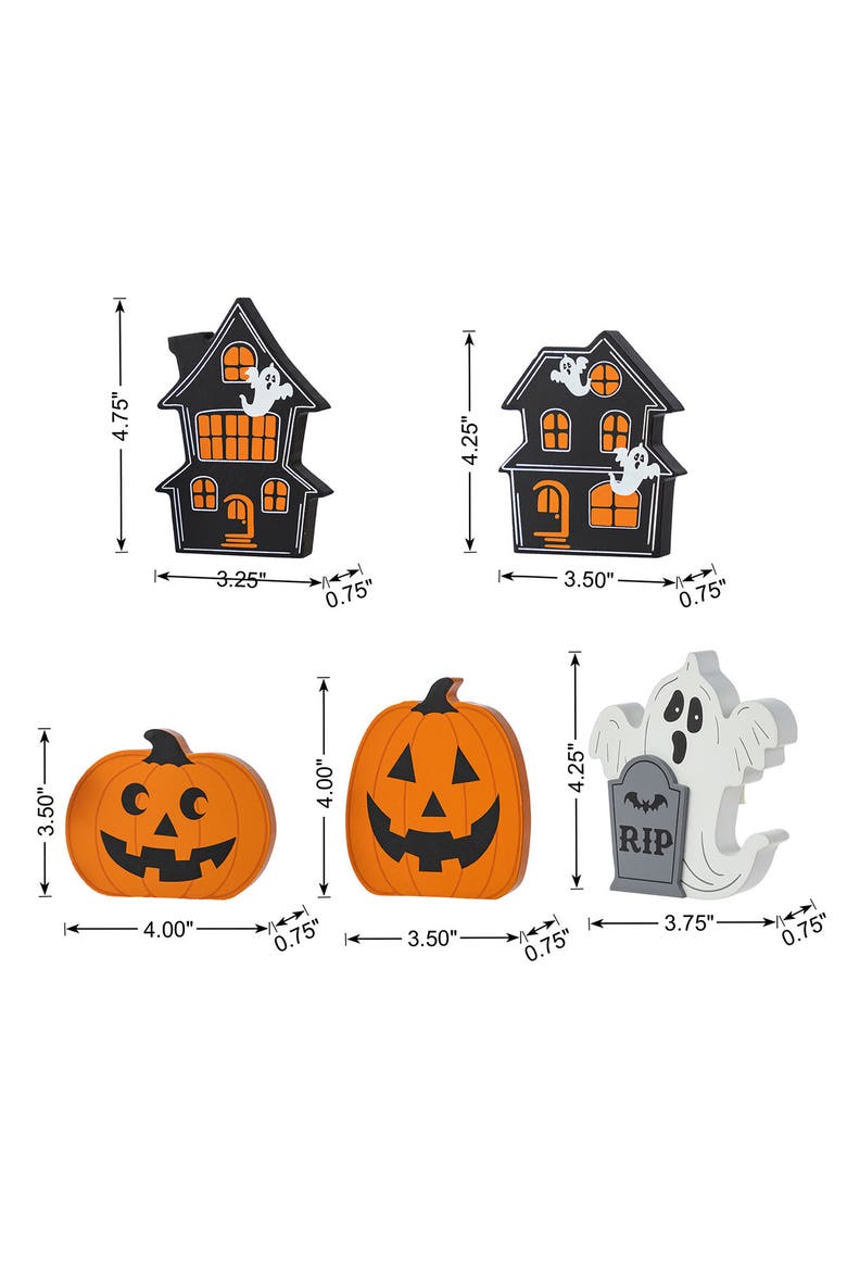 Set of 5 Halloween Wooden Haunted House, Pumpkin & Ghost Table Block Set, Alternate, color, Black