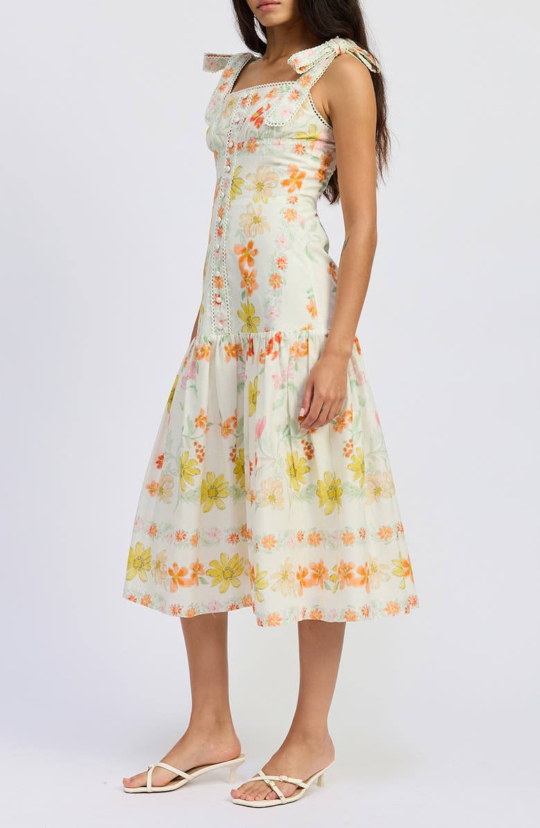 JACQUIE THE LABEL Lauryn Tie Strap Midi Dress, Alternate, color, Ivory Pink Yellow