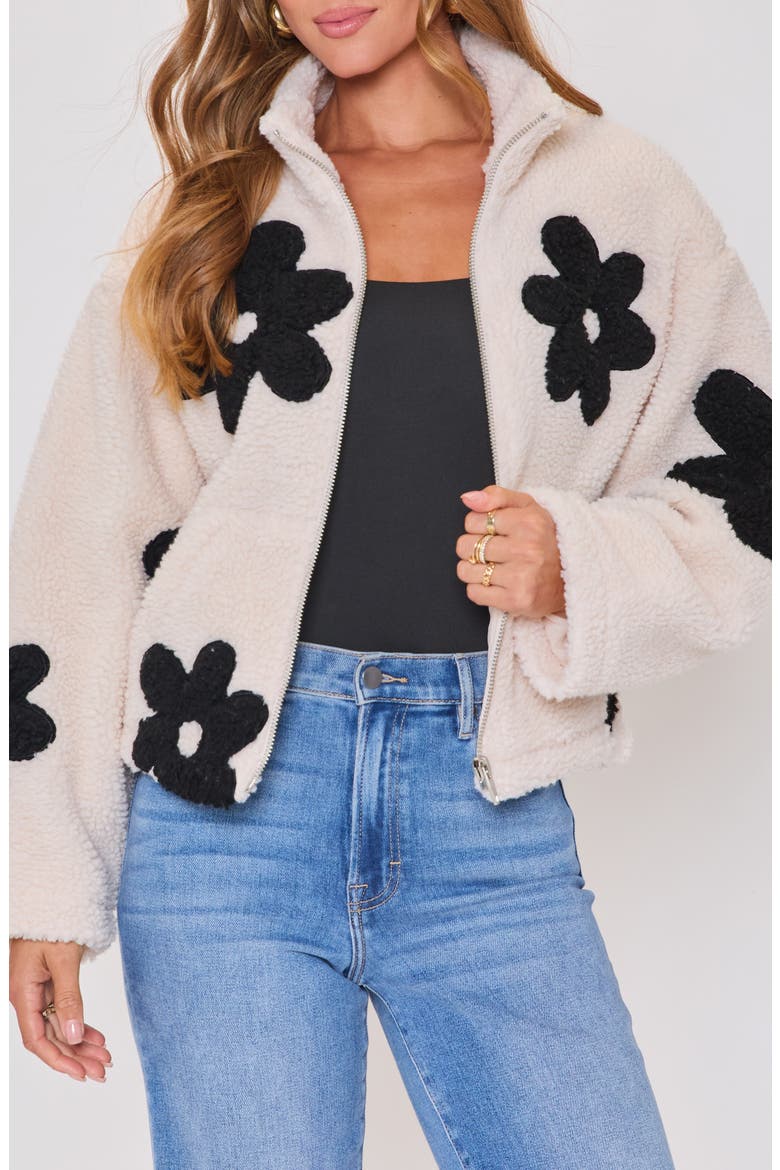 Mountain Escape Faux Shearling Zip Jacket, Alternate, color, CREAM/ BLACK