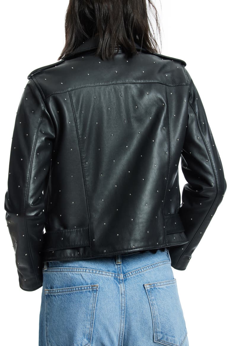 Balfern Studded Leather Biker Jacket, Alternate, color, BLACK