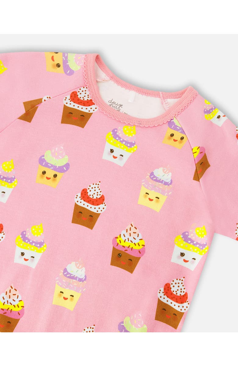 Deux par Deux Organic Cotton Cupcake Two-Piece Pyjama Set, Alternate, color, Pink Printed Cupcake