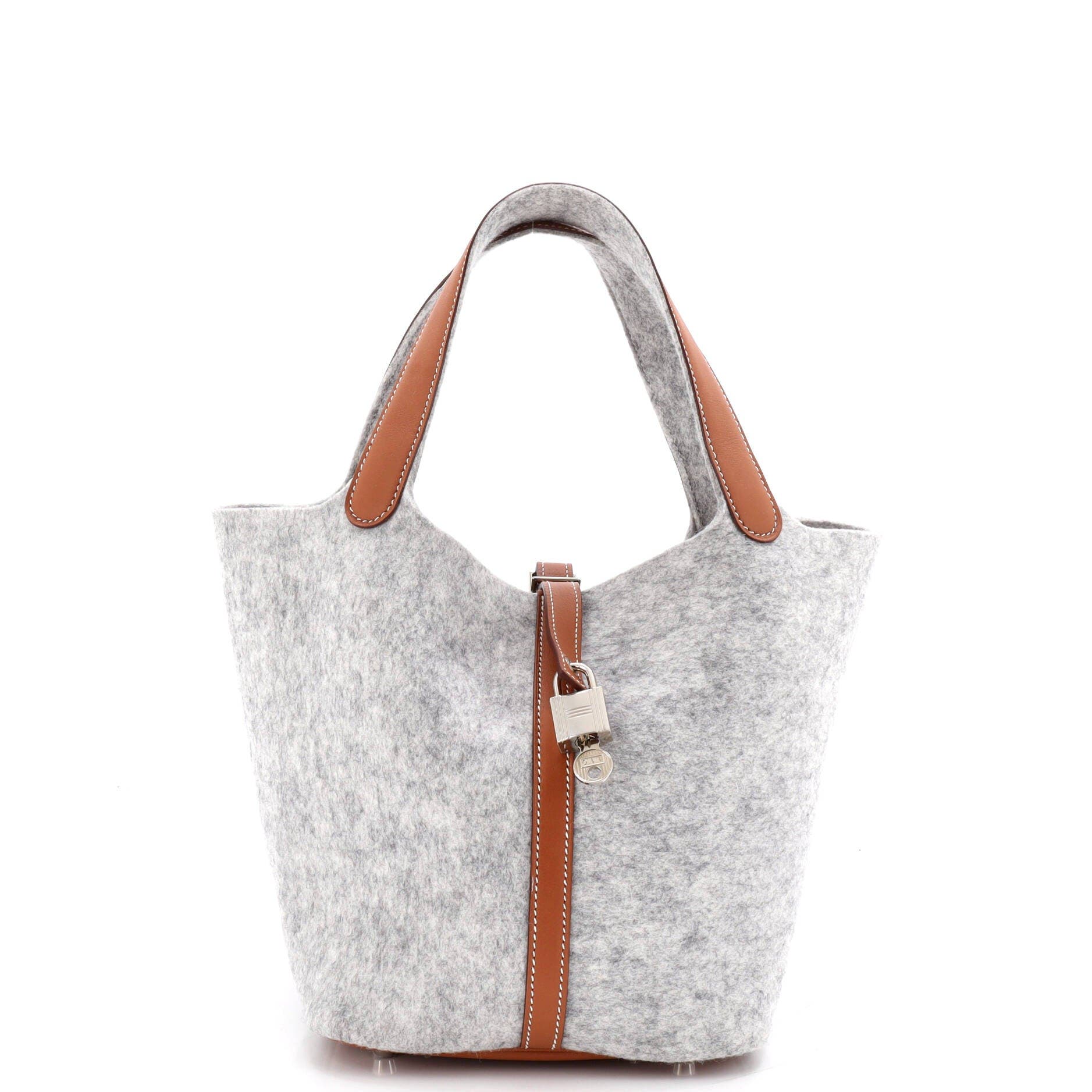 Pre-Owned Hermes Picotin Lock Bag Felt with Leather MM, Main, color, Gris Clair