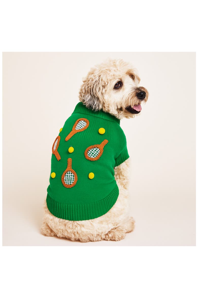 Tennis 3D Appliqué Pet Sweater, Alternate, color, GREEN