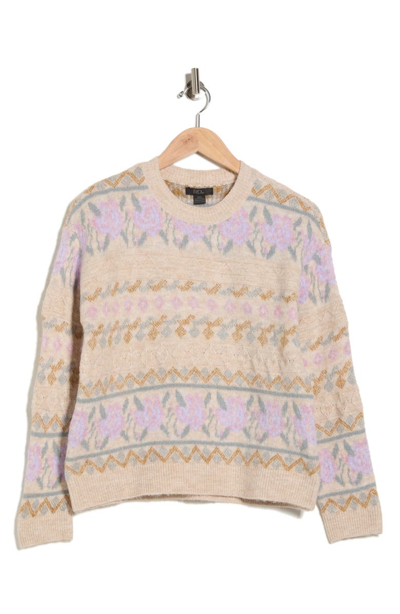 RDI Fair Isle Crewneck Sweater, Alternate, color, Oatmeal