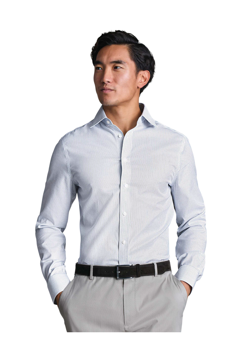 Non-Iron Twill Fine Stripe Shirt, Main, color, Indigo Blue