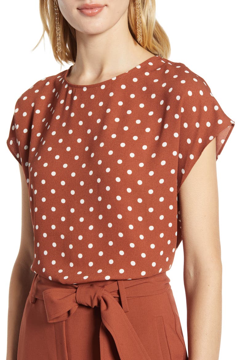 Cap Sleeve Blouse, Alternate, color, RUST SPACED DOT