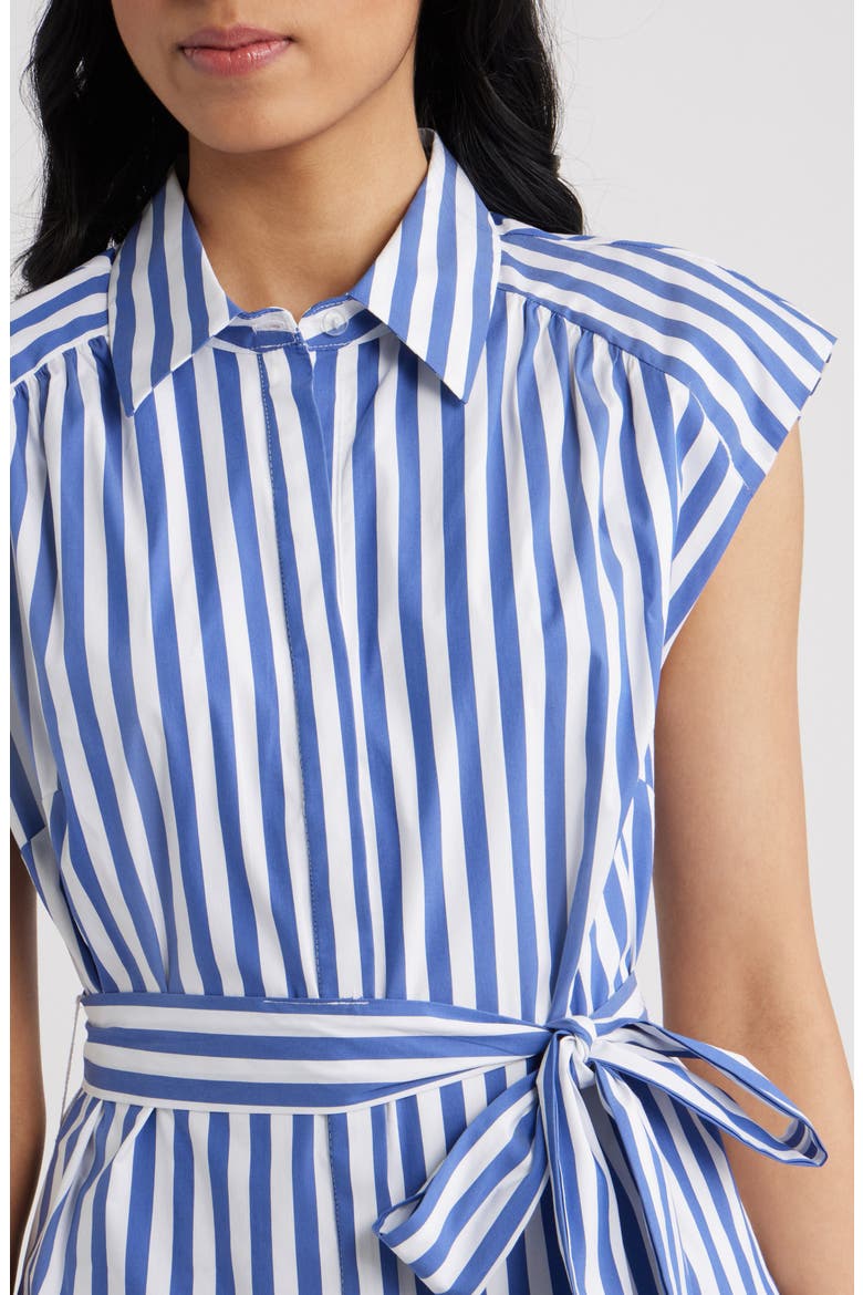 Tie Waist Cap Sleeve Midi Dress, Alternate, color, BLUE MULTI