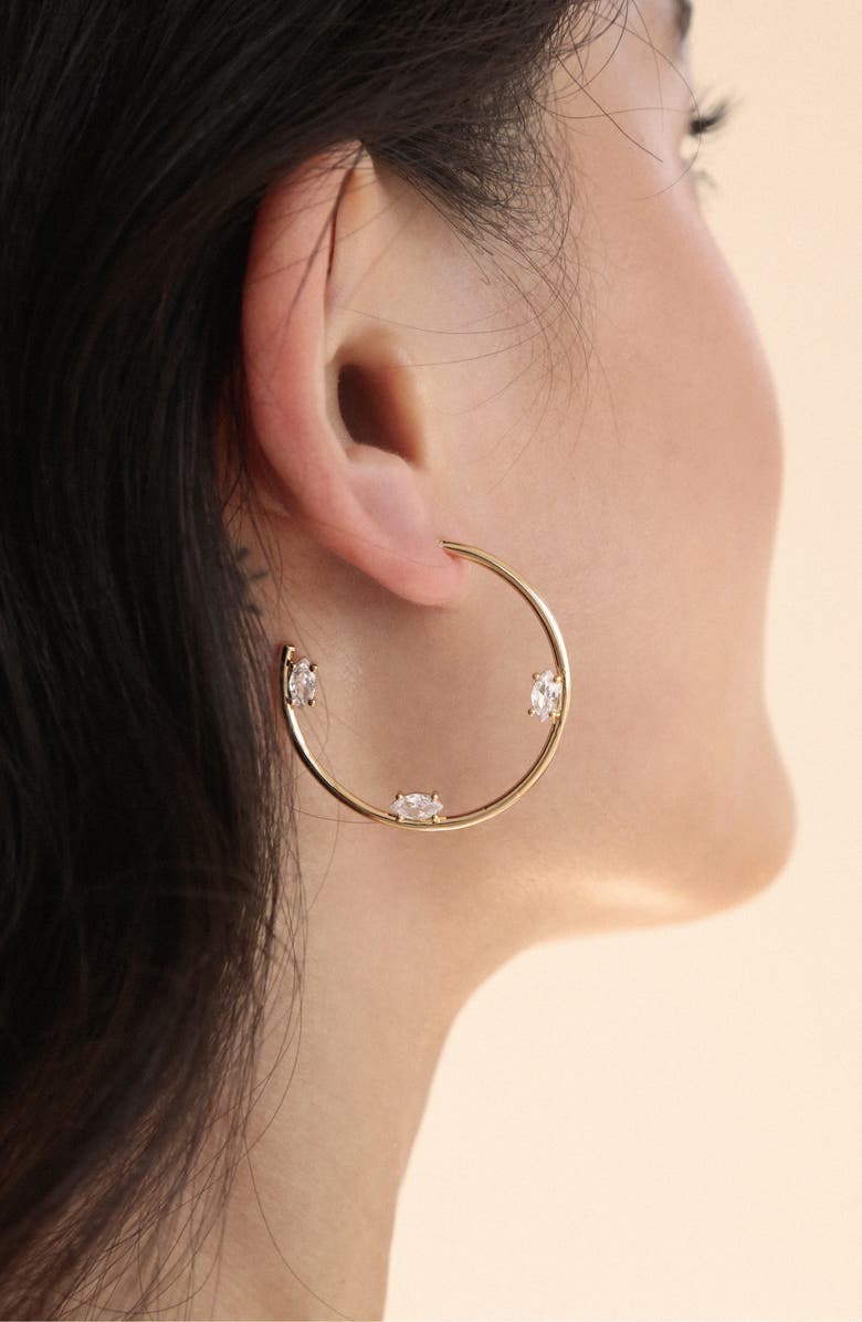 Ettika Dainty Cubic Zirconia Hoop Earrings, Alternate, color, Gold