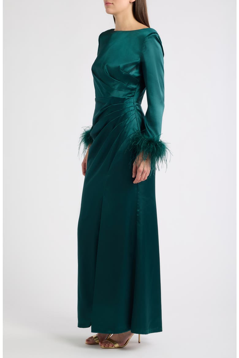 Feather Cuff Long Sleeve Gown, Alternate, color, HUN