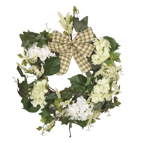 24 Inch Multicolor Spring Gingham Bow Wreath Fabric Canvas Decorative Spring Wreath for Home Decor