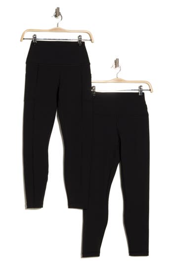 Yogalicious 2-pack Lux Everyday Elastic Free Waistband Leggings In Black-black