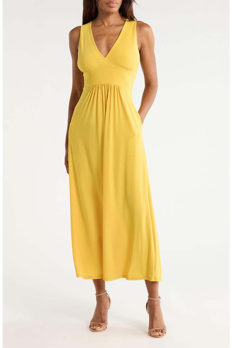 Sleeveless V-Neck Midi Dress, Main, color, MUSTARD
