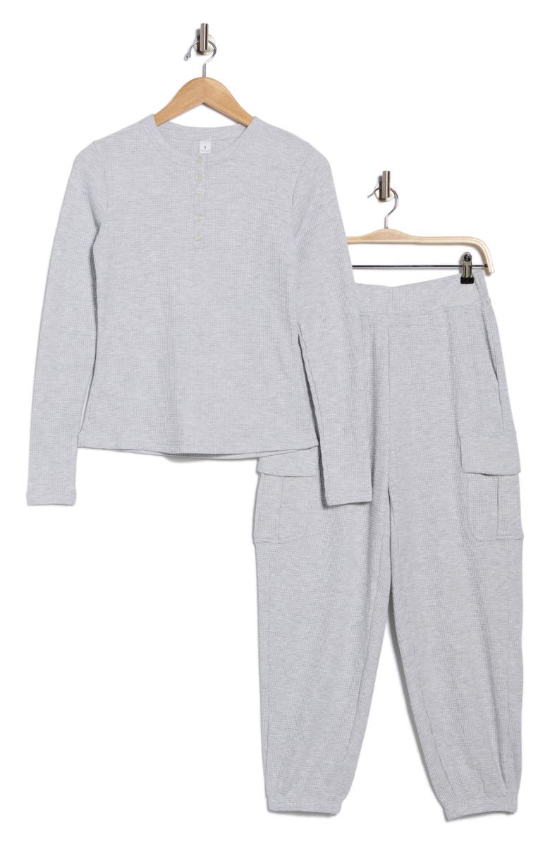 YOGALICIOUS Waffle Knit Henley & Cargo Joggers Pajamas, Alternate, color, Heather Grey