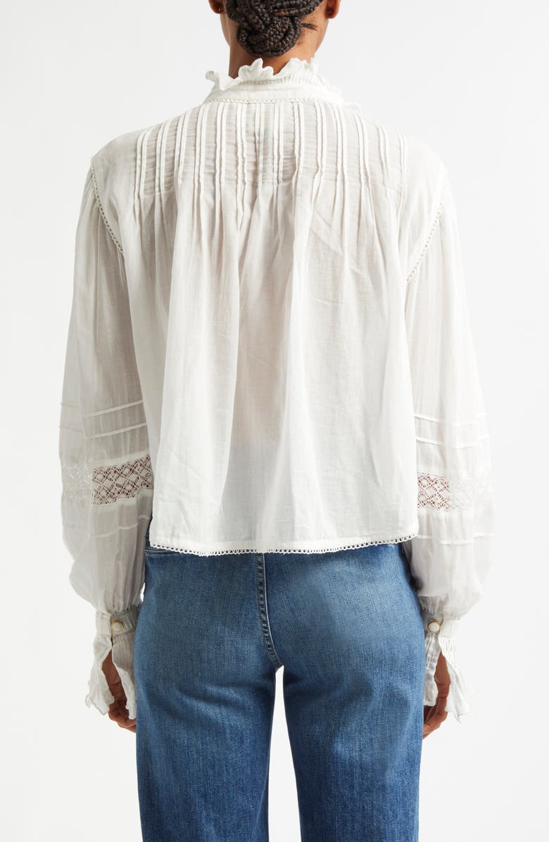 FARM Rio Pleated Lace Trim Button Up Top, Alternate, color, 