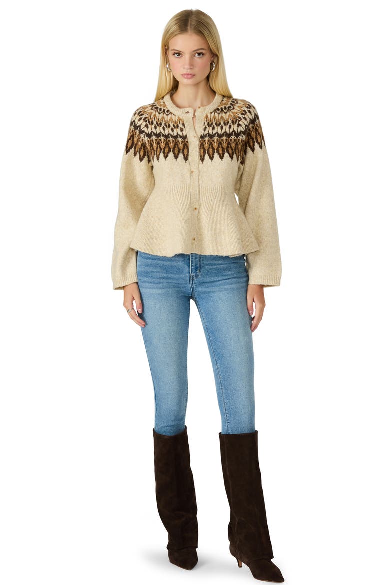 Kyndra Fair Isle Peplum Cardigan, Alternate, color, MULTI