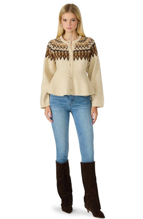 Steve Madden Kyndra Fair Isle Peplum Cardigan In Brown