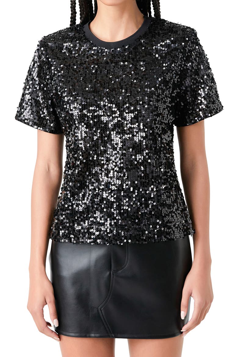 Shoulder Pad Sequin Top, Alternate, color, BLACK