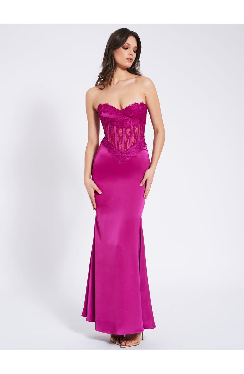 Miss Circle Everleigh Lace Satin Corset Maxi Dress, Alternate, color, Fuchsia