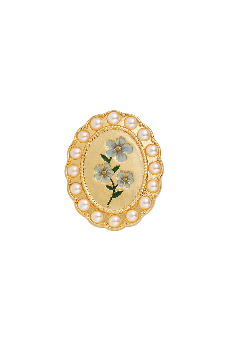 Forget Me Not Pearl Cameo Brooch, Main, color, Gold