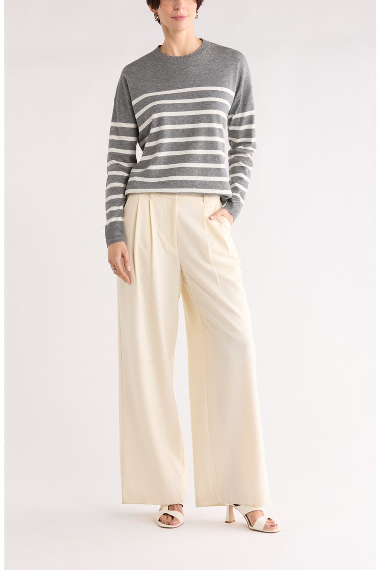 Stripe Crewneck Sweater, Main, color, GREY DARK HTR- IVORY T STP