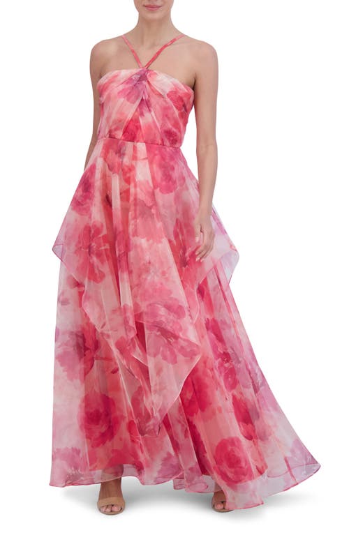 Eliza J Floral A-Line Chiffon Gown in Poppy 