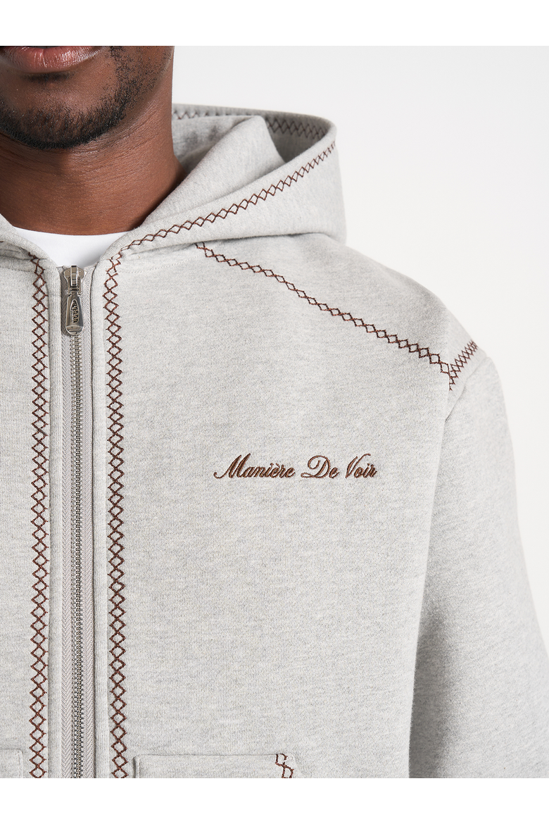 Ollie Unisex Whipstitch Raglan Effect Zip Hoodie, Alternate, color, Light Grey