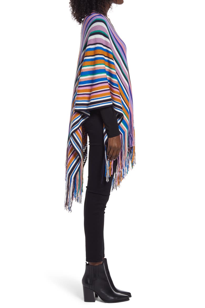 Zigzag & Stripe Wool Blend Poncho, Alternate, color, MULTI PURPLE