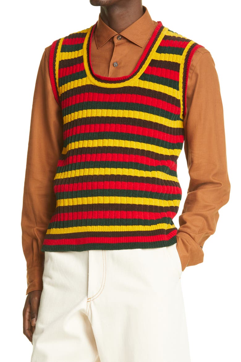 Brixton Stripe Knit Stretch Cotton Vest, Alternate, color, RED/ YELLOW/ GREEN/ BROWN
