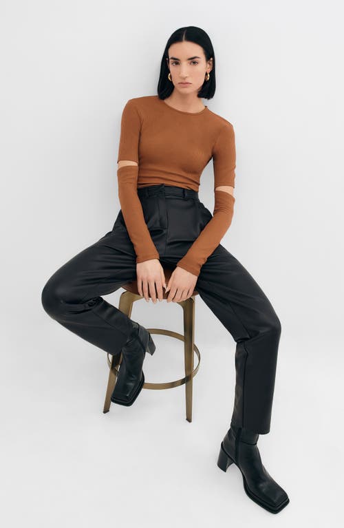 Two Lines By Marcella Stockholm Slit Sleeve Rib Top In Cinnamon Brown