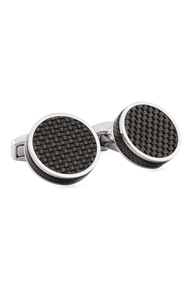 Men's Carbon Tablet Cuff Links, Main, color, BLACK