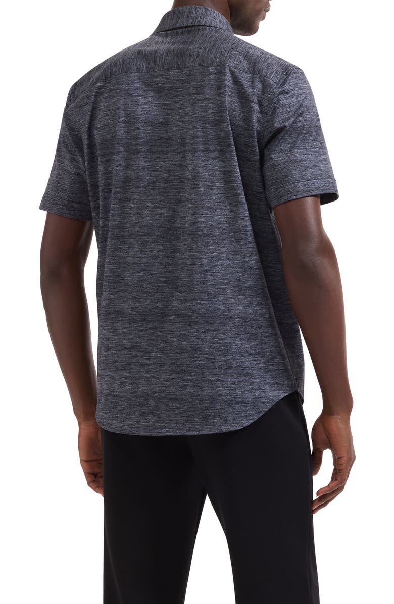 Bugatchi Miles OoohCotton<sup>®</sup> Space Dye Short Sleeve Button-Up Shirt, Alternate, color, Black