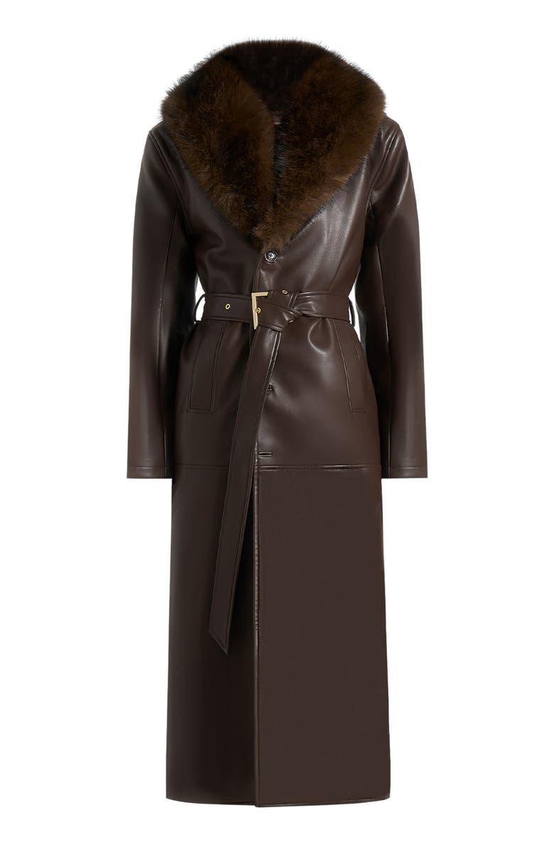 Manière De Voir Cenya Fur Collar Belted Leather Coat, Alternate, color, Brown