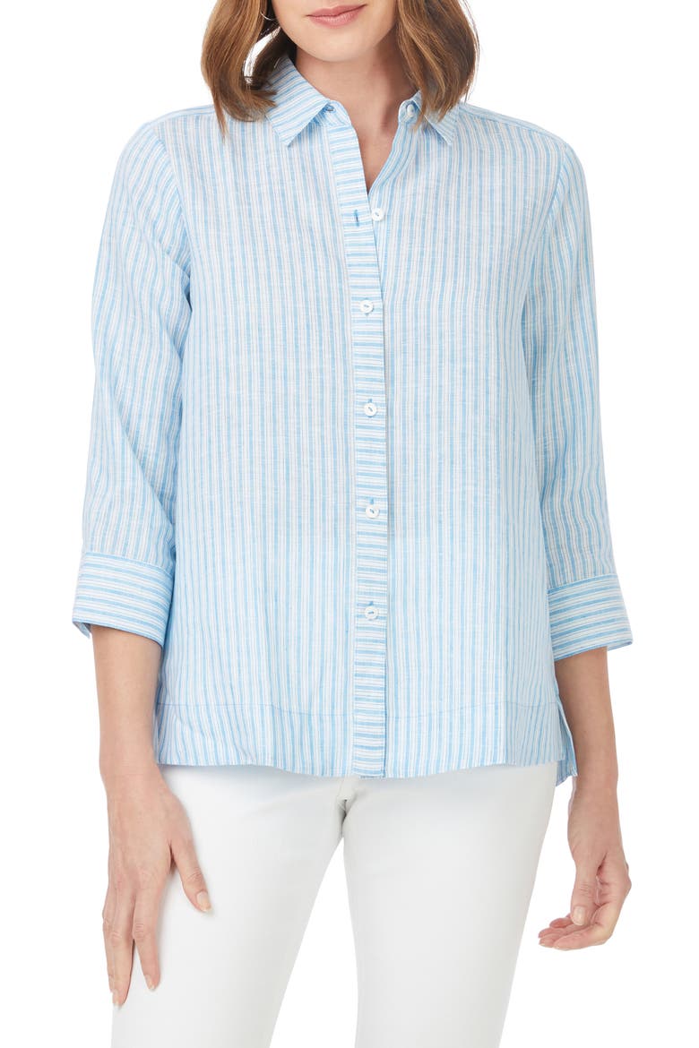 Harley Stripe Linen Button-Up Shirt, Main, color, BLUE BREEZE