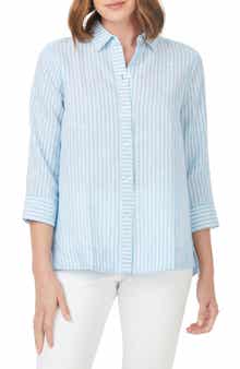 Foxcroft Harley Stripe Linen Button-Up Shirt