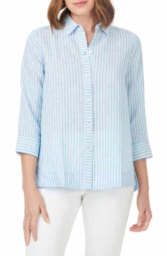 Foxcroft Harley Stripe Linen Button-Up Shirt