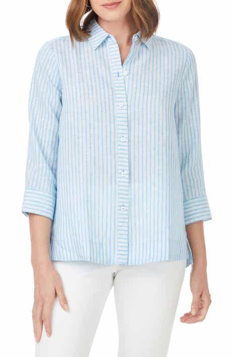 Foxcroft Harley Stripe Linen Button-Up Shirt