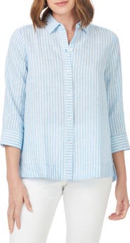 Foxcroft Harley Stripe Linen Button-Up Shirt