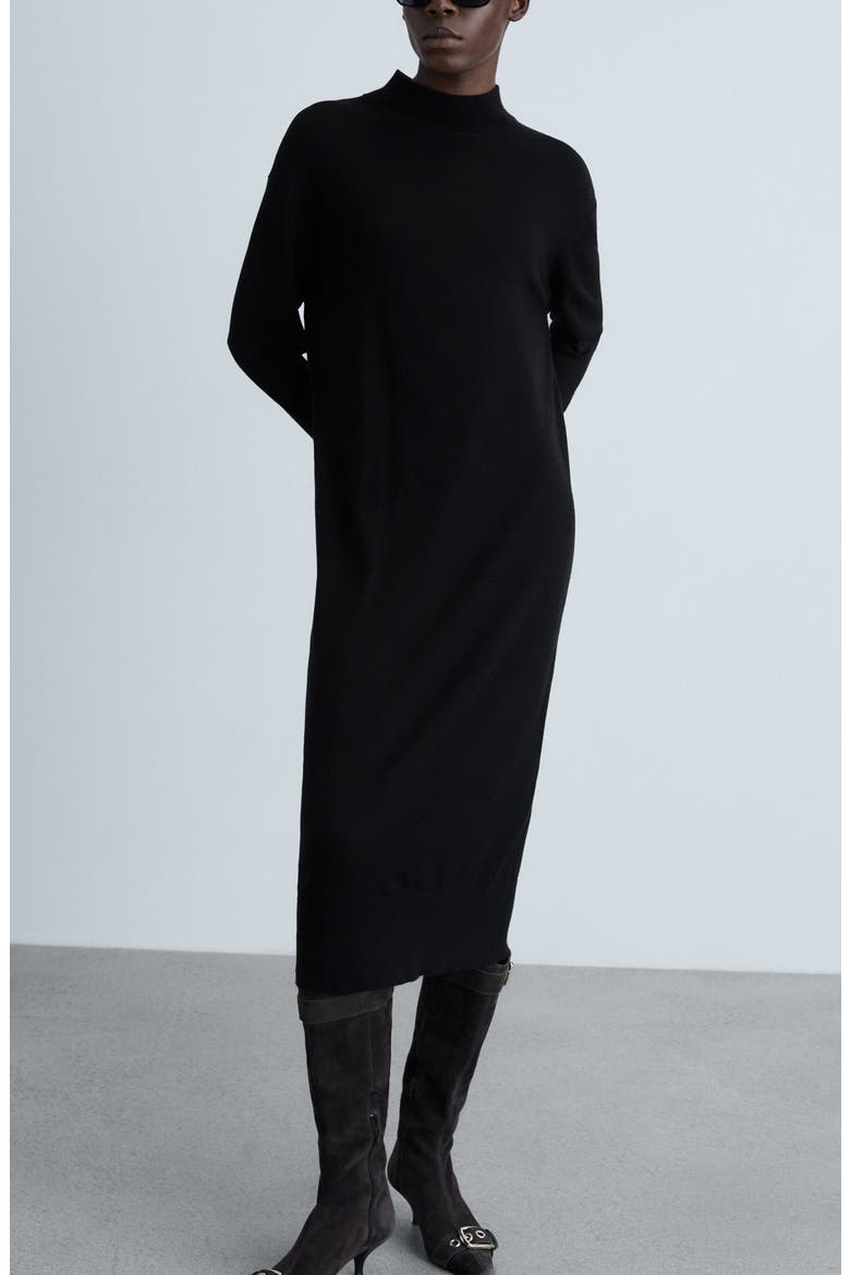 Mock Neck Long Sleeve Dress, Alternate, color, BLACK