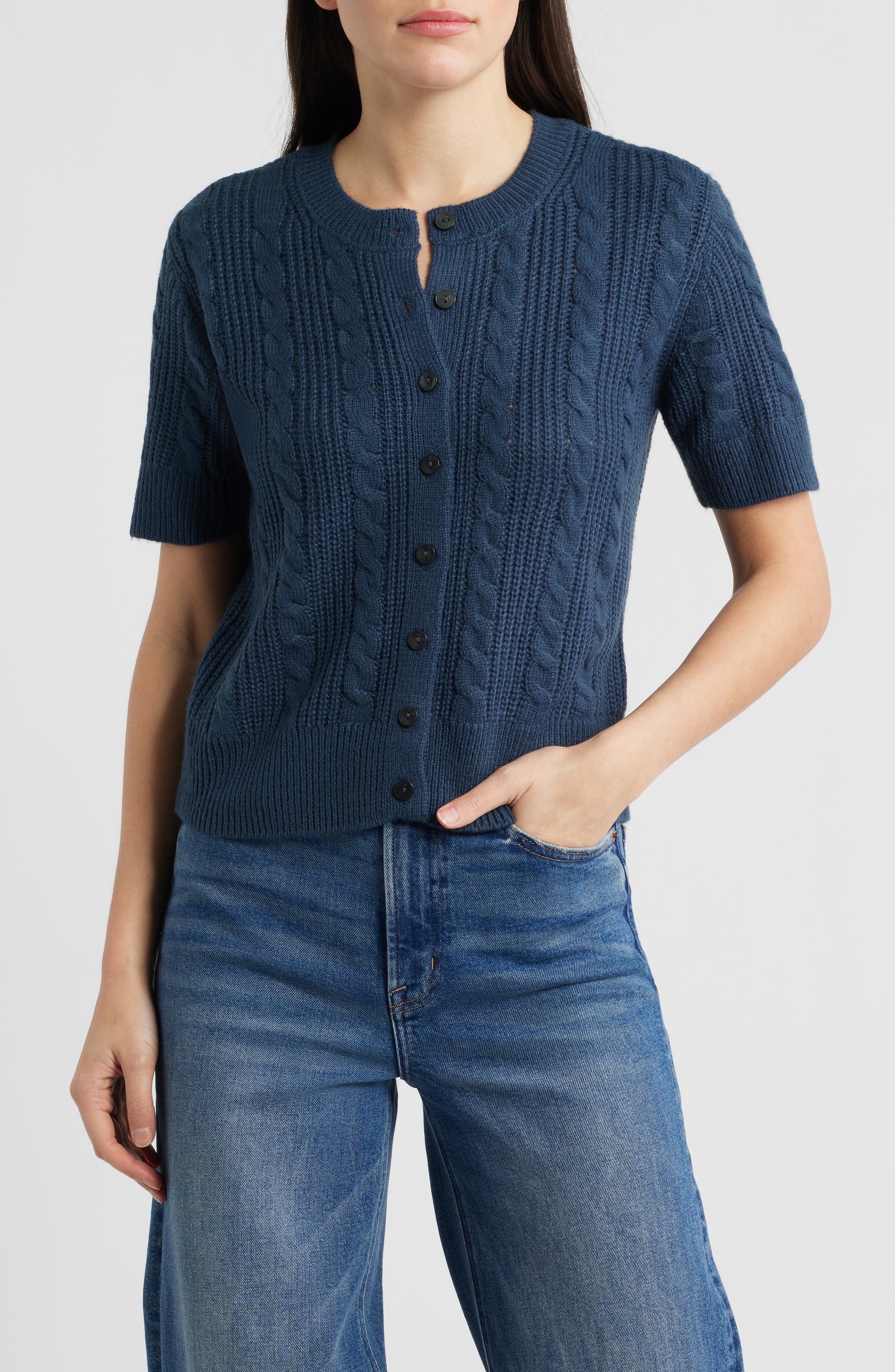 Lucky Brand Short Sleeve Cable Cardigan
