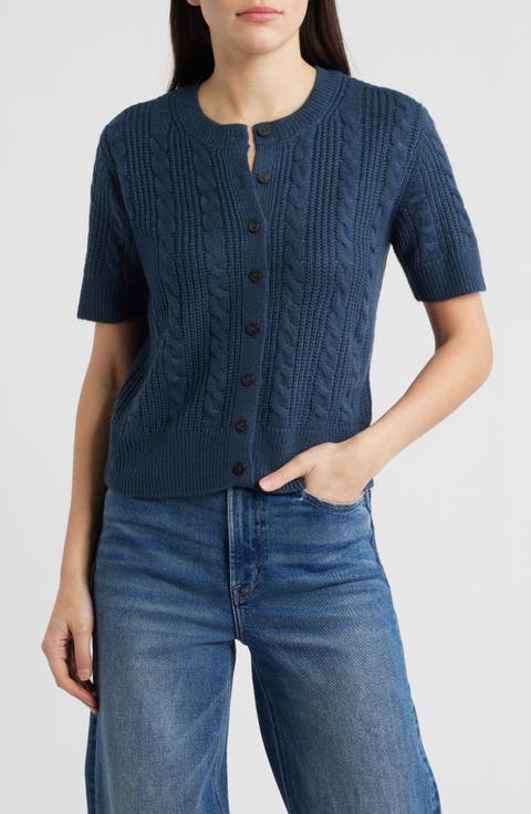 Short Sleeve Cable Cardigan