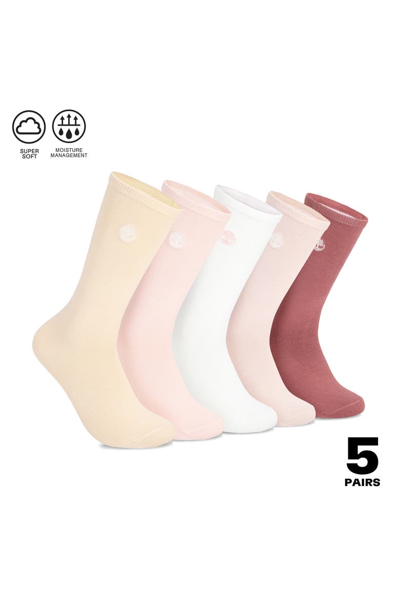 Super Soft Assorted Pack of 5 Crew Socks, Alternate, color, PINK SALT ASSORTED