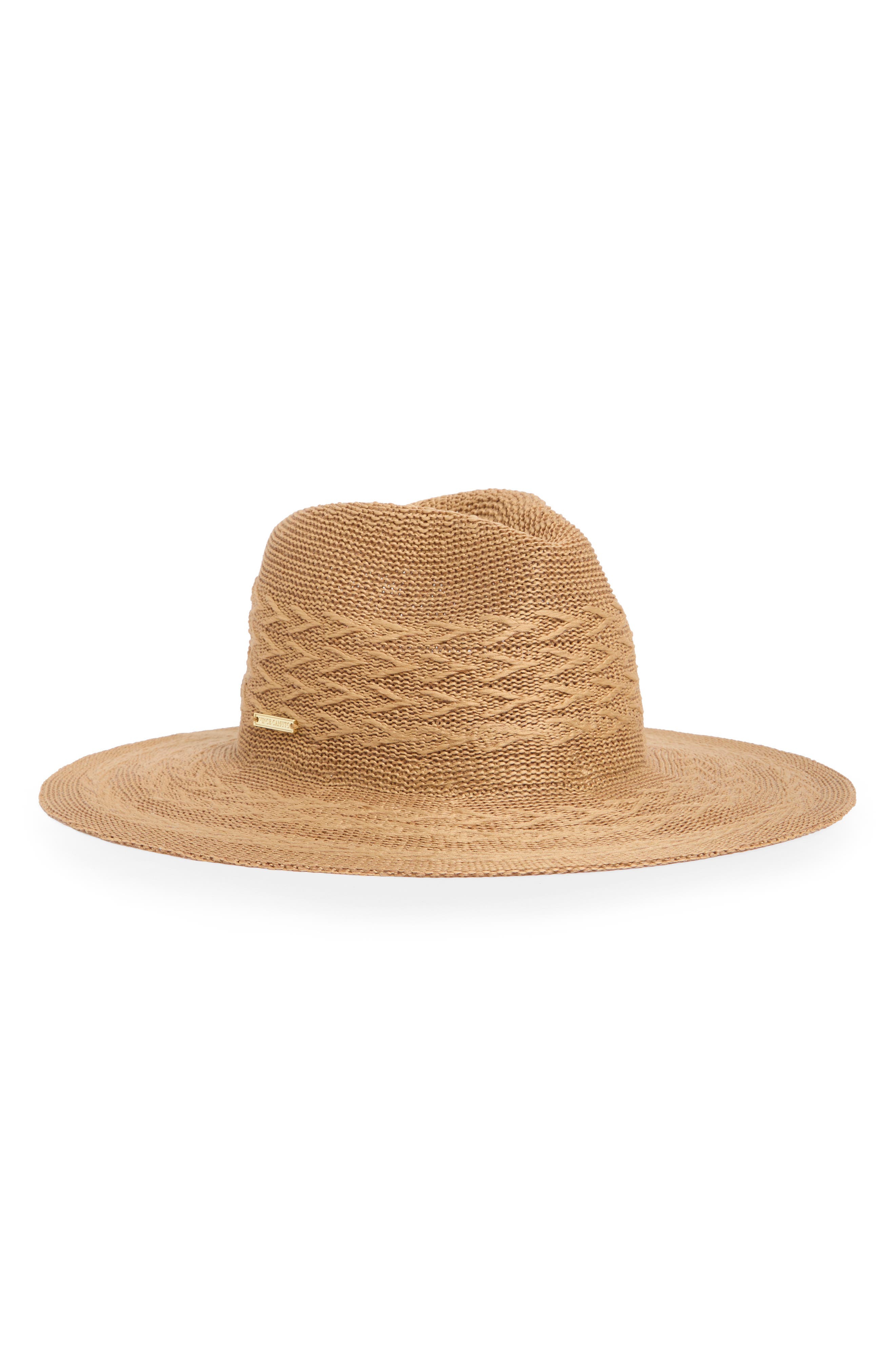 Vince Camuto Knit Panama Hat In Camel
