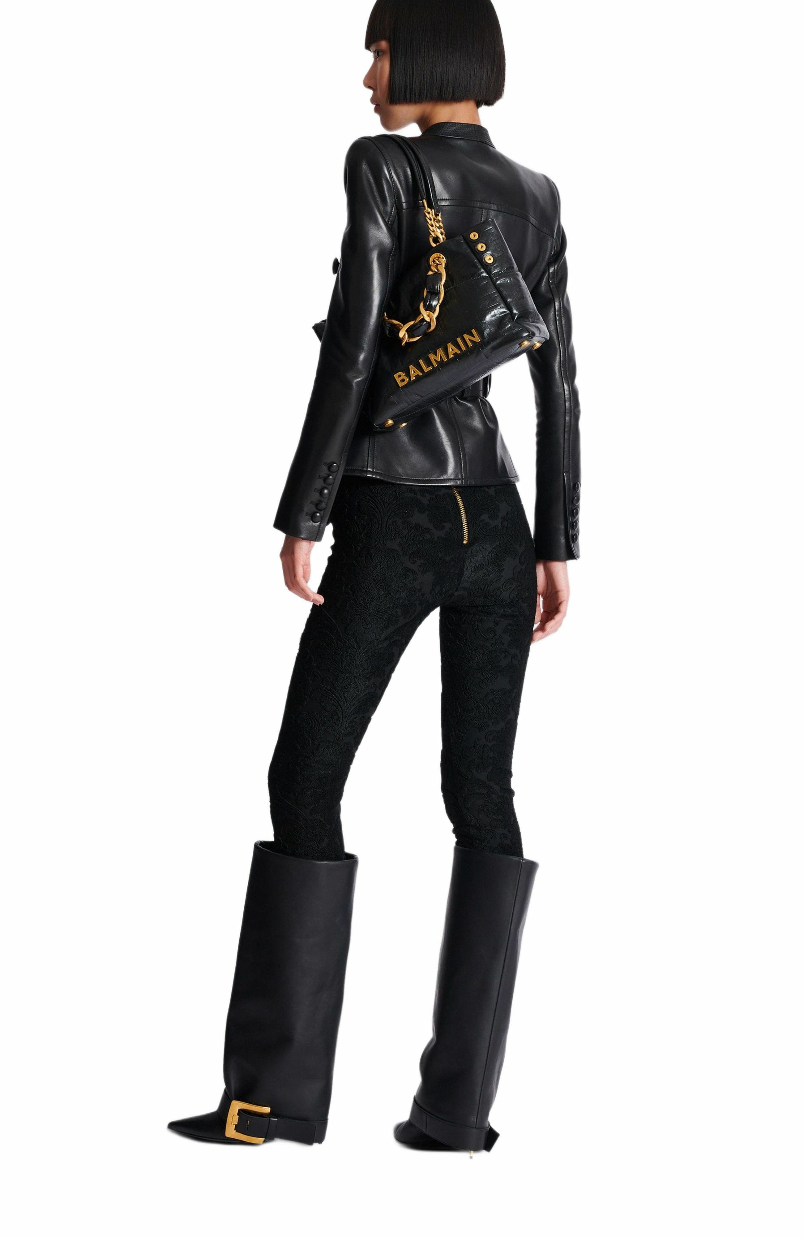 Balmain Small 1945 Soft Tote Bag In Crackled Calfskin, Alternate, color, 